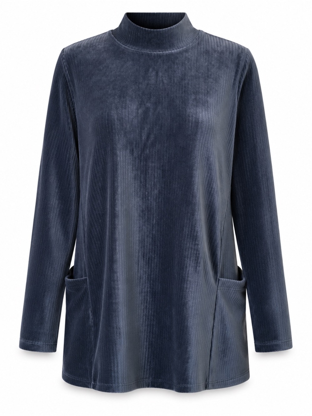 Susan Graver Weekend Ribbed Velour Mock Neck Tunic Top Size M Blue